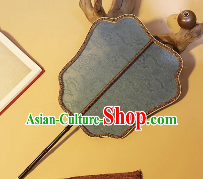 China Classical Clouds Pattern Palace Fan Traditional Ming Dynasty Hanfu Fan Handmade Blue Silk Fan