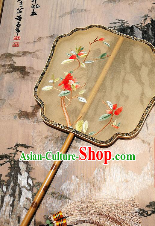 Handmade China Classical Palace Fan Traditional Hanfu Fans Beige Silk Fan Embroidered Fan