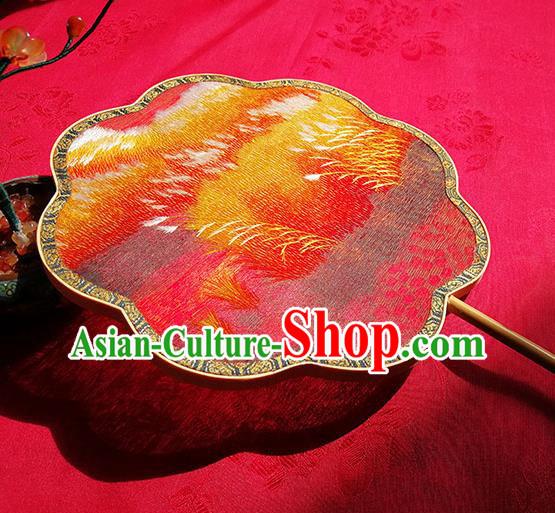 Handmade China Embroidered Autumn View Fan Classical Palace Fan Traditional Hanfu Silk Fan