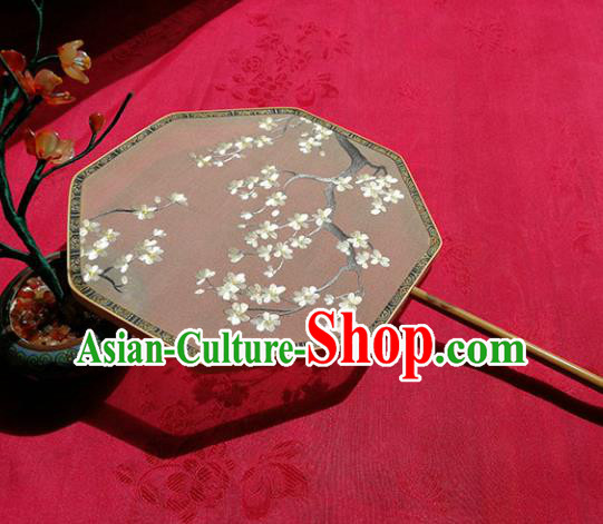 Handmade China Embroidered Pear Blossom Fan Traditional Hanfu Silk Fan Classical Palace Fan