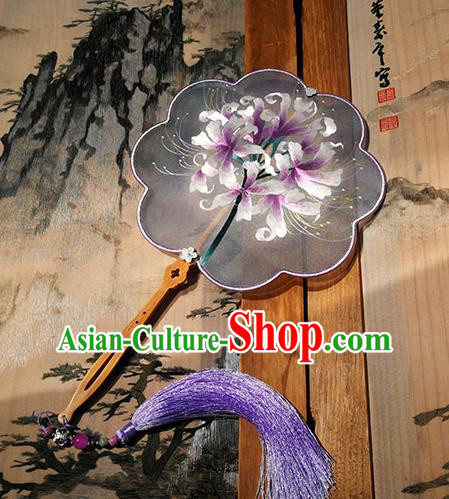 China Embroidered Flowers Fan Traditional Hanfu Fan Palace Fan Handmade Grey Silk Fans