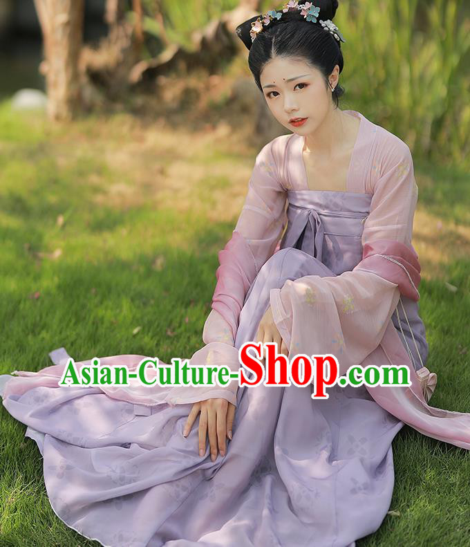 China Ancient Young Beauty Hanfu Clothing Traditional Tang Dynasty Civilian Lady Historical Costume