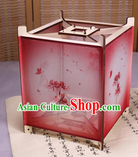 China Handmade Printing Red Spider Lily Desk Lamp Red Chiffon Palace Lantern Traditional New Year Lantern