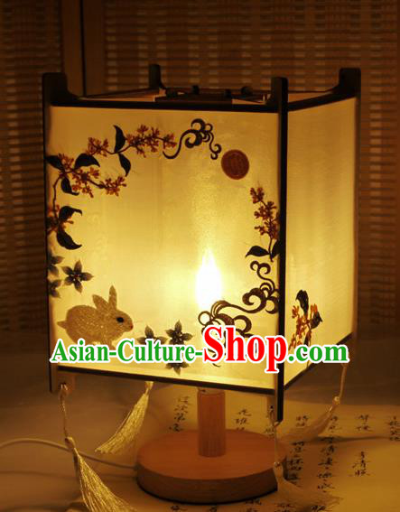 China Handmade Embroidered Rabbit Lamp Classical Cloth Palace Lantern Traditional New Year Desk Lantern