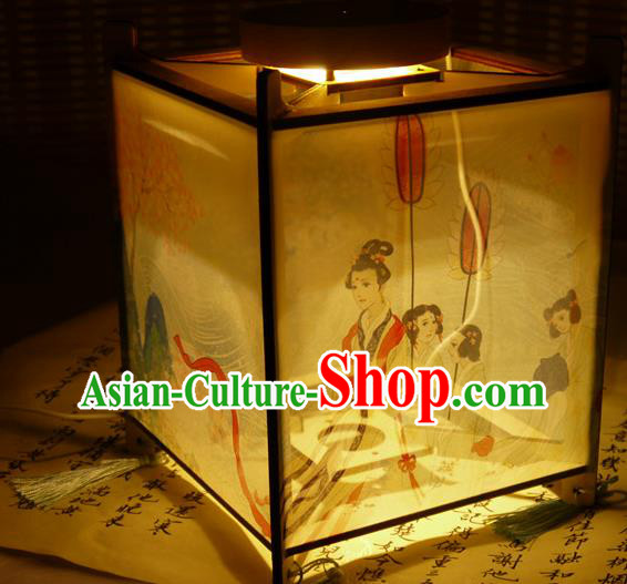 China Traditional Printing Beauty Silk Lanterns Handmade Portable Lamp Classical Palace Lantern
