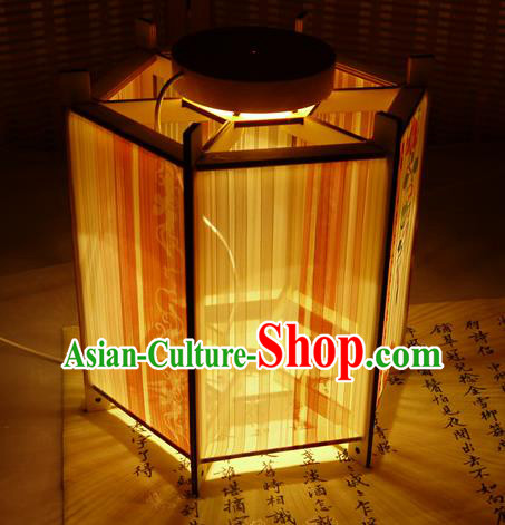 China Classical Hexagon Palace Lantern Traditional Printing Silk Lanterns Handmade Portable Lamp