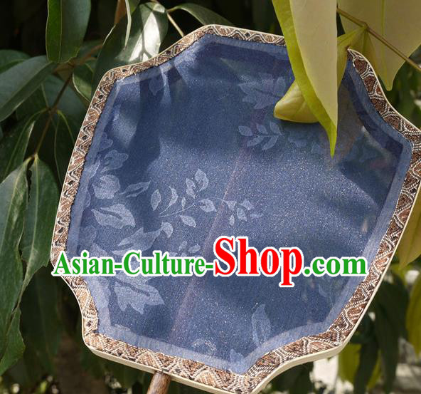 China Handmade Palace Fan Classical Peony Pattern Blue Silk Fan Traditional Hanfu Fan