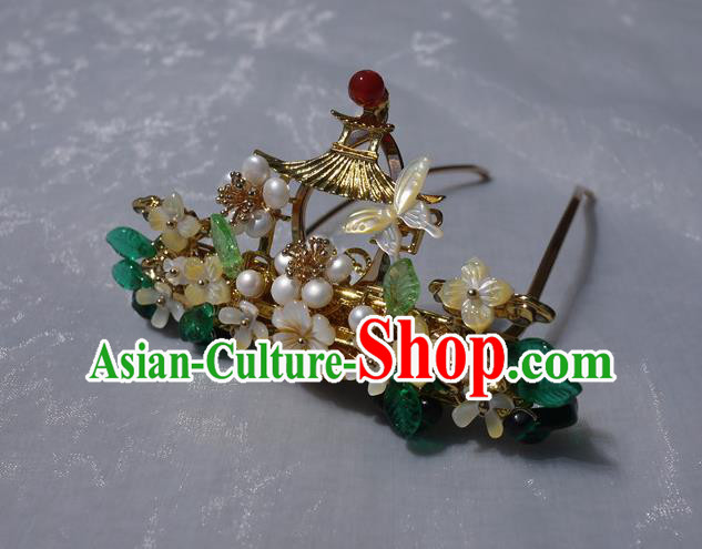 China Traditional Ming Dynasty Pearls Hairpin Handmade Ancient Princess Shell Hair Crown