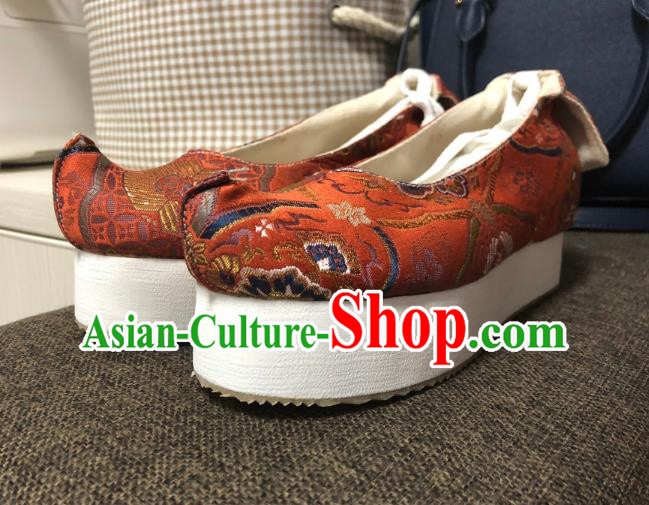 China Traditional Ming Dynasty Princess Shoes Handmade Hanfu Shoes Red Brocade Shoes