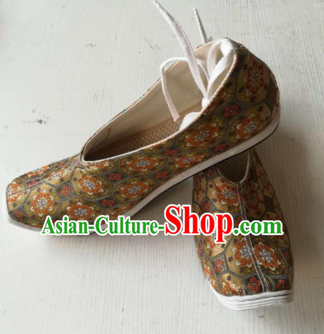 Chinese Traditional Song Dynasty Strong Cloth Soles Shoes Ancient Scholar Ginger Brocade Shoes for Men