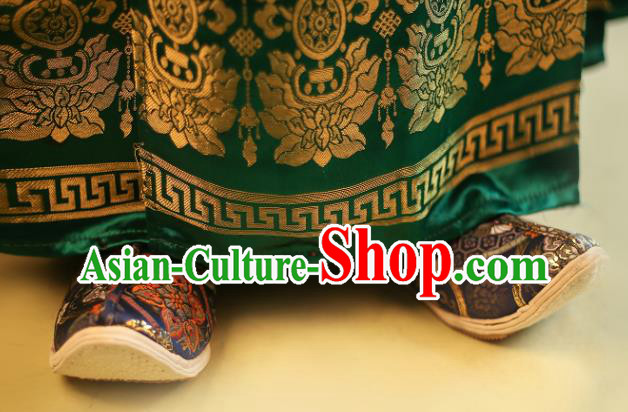 Chinese Handmade Navy Brocade Shoes Traditional Hanfu Shoes Ming Dynasty Noble Prince Shoes