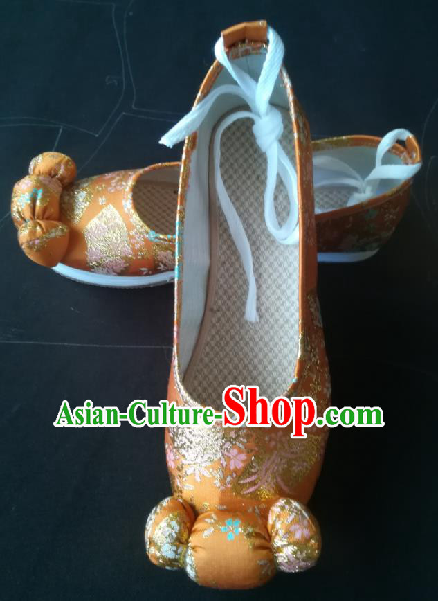 China Classical Orange Brocade Shoes Traditional Tang Dynasty Princess Shoes Hanfu Shoes