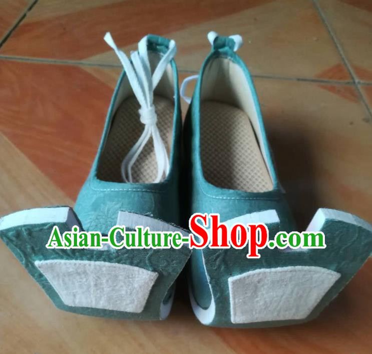 China Traditional Han Dynasty Court Shoes Classical Wedding Shoes Princess Green Cloth Shoes