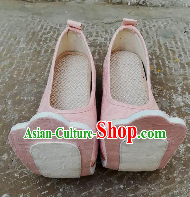 China Classical Wedding Shoes Princess Pink Flax Shoes Traditional Han Dynasty Court Shoes
