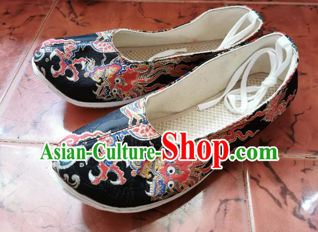 Chinese Ancient Ming Dynasty Shoes Traditional Black Brocade Shoes Hanfu Shoes for Men
