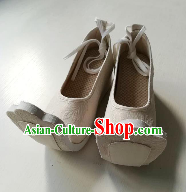 Chinese Handmade Han Dynasty Men Shoes Classical Beige Flax Shoes Traditional Hanfu Shoes