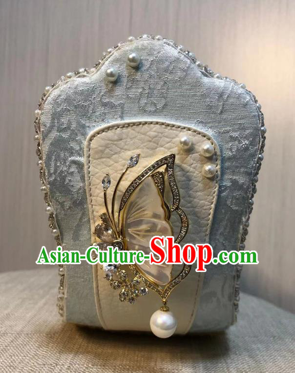 China Shell Butterfly Hanfu Shoes Classical Blue Brocade Shoes Traditional Tang Dynasty Princess Shoes