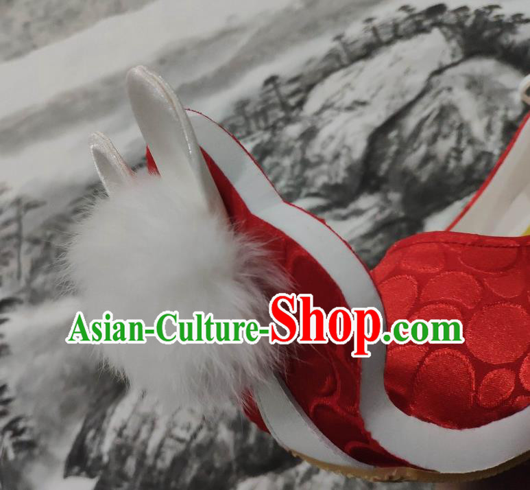 China Classical Red Brocade Shoes Hanfu Venonat Rabbit Shoes Traditional Tang Dynasty Princess Shoes