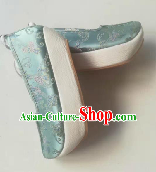 China Satin Shoes Handmade Hanfu Shoes Blue Brocade Shoes Traditional Ming Dynasty Princess Shoes