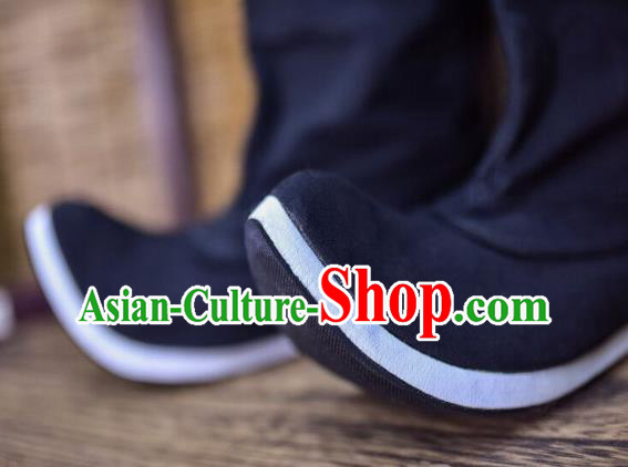 Chinese Ancient Swordsman Black Boots Traditional Tang Dynasty Knight Shoes for Men