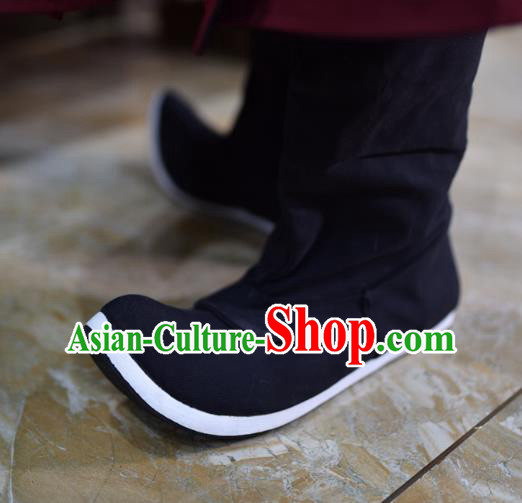 Chinese Ancient Swordsman Black Boots Traditional Tang Dynasty Knight Shoes for Men