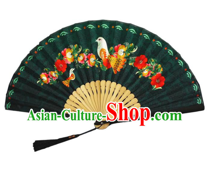 China Handmade Accordion Classical Printing Flowers Bird Silk Fan Traditional Folding Fan