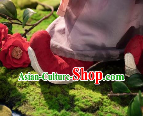 China Wedding Red Satin Shoes Handmade Hanfu Shoes Traditional Tang Dynasty Princess Shoes