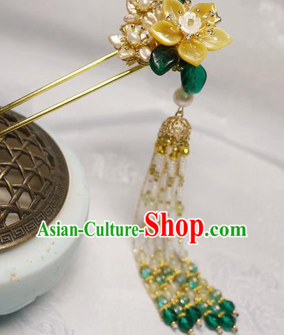 China Traditional Ming Dynasty Shell Jasminum Hairpin Handmade Ancient Princess Beads Tassel Hair Stick