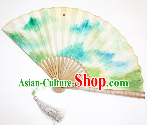 China Handmade Paper Accordion Traditional Folding Fan Classical Landscape Painting Fan