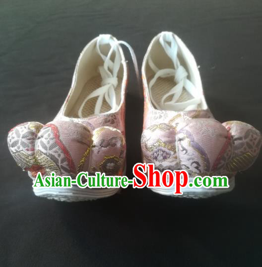 China Handmade Pink Brocade Shoes Traditional Ancient Tang Dynasty Princess Shoes Hanfu Shoes