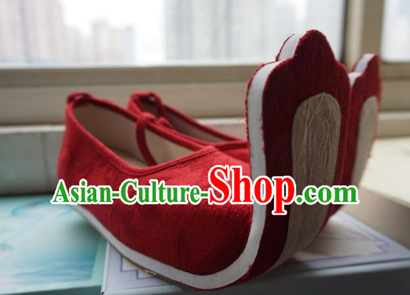 China Ancient Princess Shoes Handmade Red Cloth Shoes Traditional Tang Dynasty Palace Hanfu Shoes
