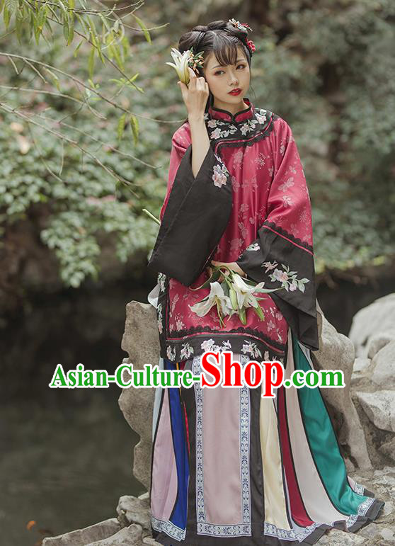 China Ancient Noble Mistress Historical Costumes Traditional Qing Dynasty Rich Lady Clothing