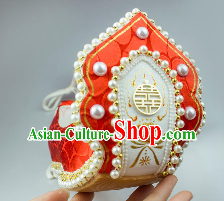 China Classical Wedding Pearls Shoes Red Brocade Hanfu Shoes Traditional Song Dynasty Princess Shoes