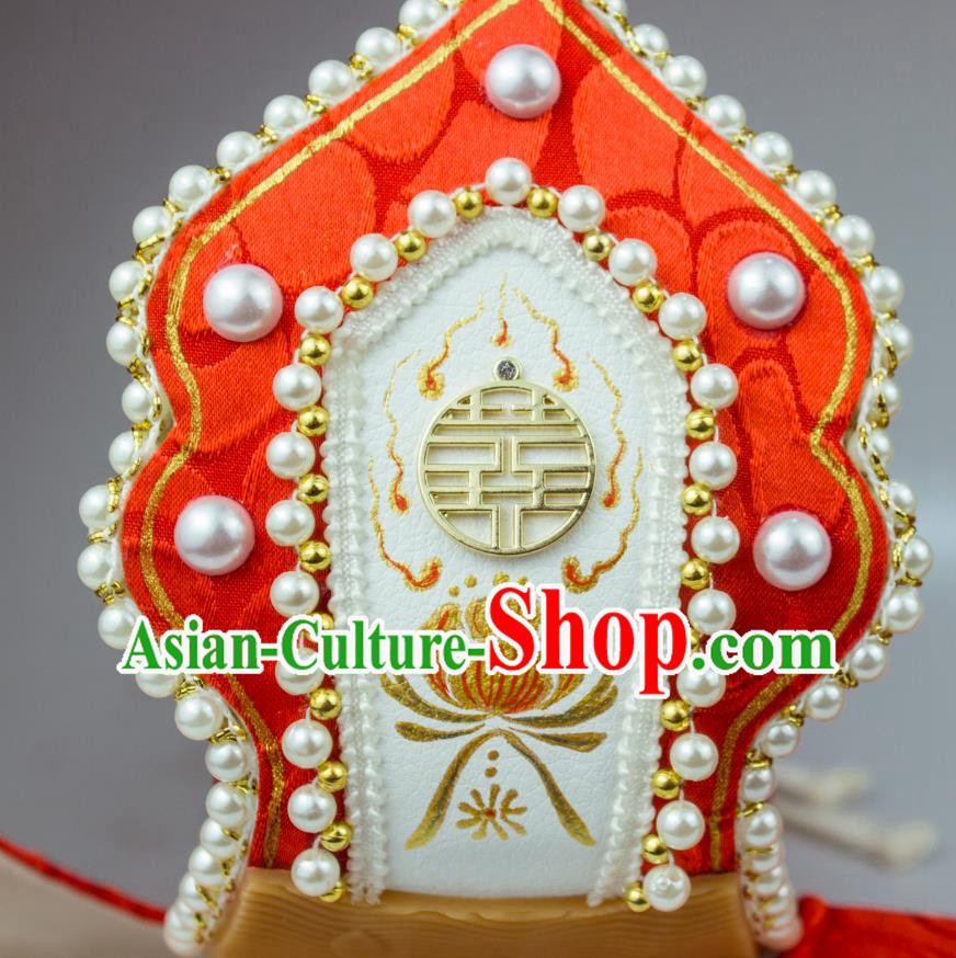 China Traditional Song Dynasty Princess Shoes Classical Wedding Pearls Shoes Red Brocade Hanfu Shoes