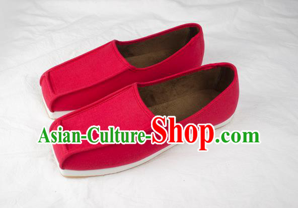 Chinese Handmade Ancient Scholar Red Flax Shoes Traditional Ming Dynasty Taoist Shoes