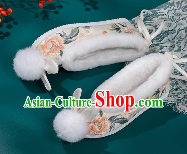 China Traditional Embroidered Hanfu Shoes Ming Dynasty Princess Shoes Classical Beige Brocade Shoes