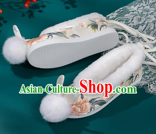 China Traditional Embroidered Hanfu Shoes Ming Dynasty Princess Shoes Classical Beige Brocade Shoes