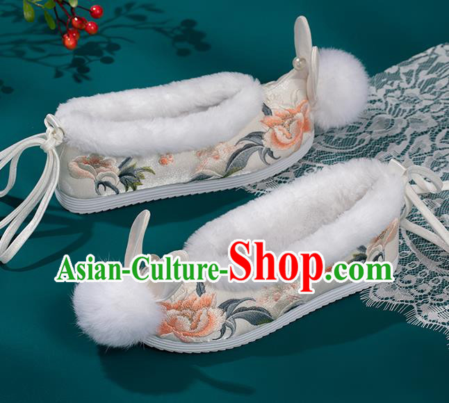 China Traditional Embroidered Hanfu Shoes Ming Dynasty Princess Shoes Classical Beige Brocade Shoes