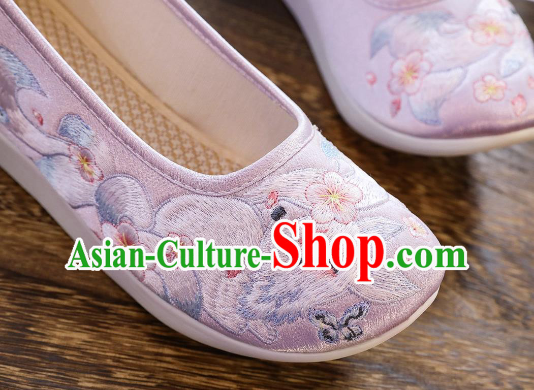 China Winter Women Shoes Classical Embroidered Fox Lilac Satin Shoes Traditional Hanfu Shoes