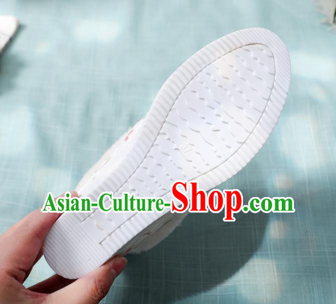 China Ming Dynasty Hanfu Shoes Classical White Cloth Shoes Traditional Embroidered Manjusaka Shoes