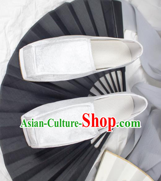 Chinese Handmade Ancient Official White Satin Shoes Traditional Song Dynasty Emperor Shoes