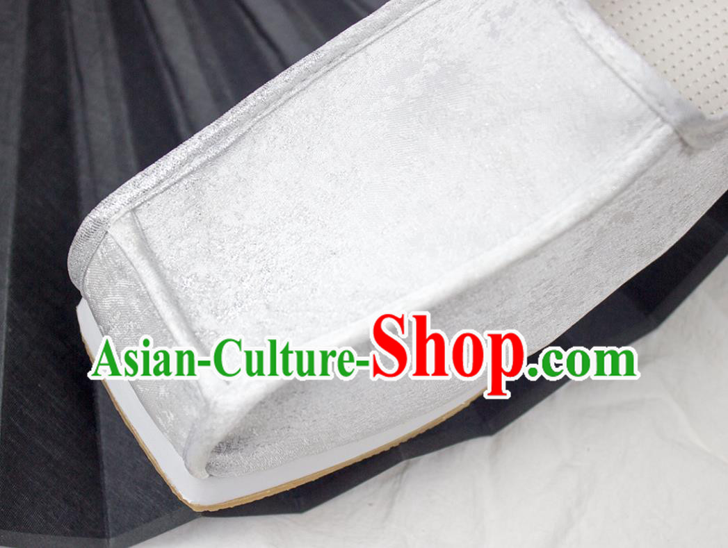 Chinese Handmade Ancient Official White Satin Shoes Traditional Song Dynasty Emperor Shoes