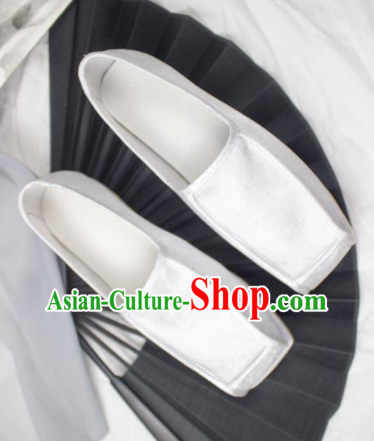 Chinese Handmade Ancient Official White Satin Shoes Traditional Song Dynasty Emperor Shoes