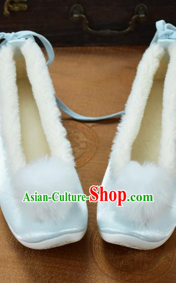 China National Light Blue Cloth Shoes Traditional Hanfu Shoes Winter Venonat Shoes Women Shoes