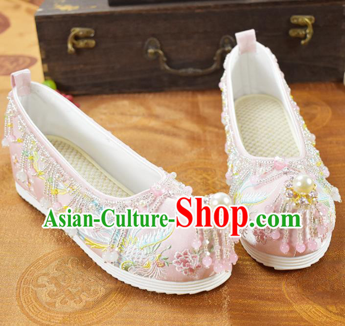 China National Embroidered Pink Cloth Shoes Traditional Hanfu Shoes Wedding Shoes Women Shoes
