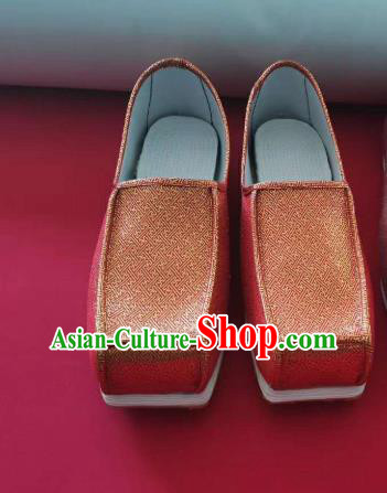 Chinese Handmade Orange Satin Shoes Traditional Song Dynasty Scholar Hanfu Shoes Ancient Official Shoes