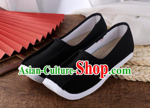 Chinese Traditional Song Dynasty Taoist Shoes Ancient Scholar Shoes Handmade Black Cloth Shoes