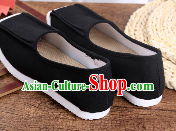 Chinese Traditional Song Dynasty Taoist Shoes Ancient Scholar Shoes Handmade Black Cloth Shoes
