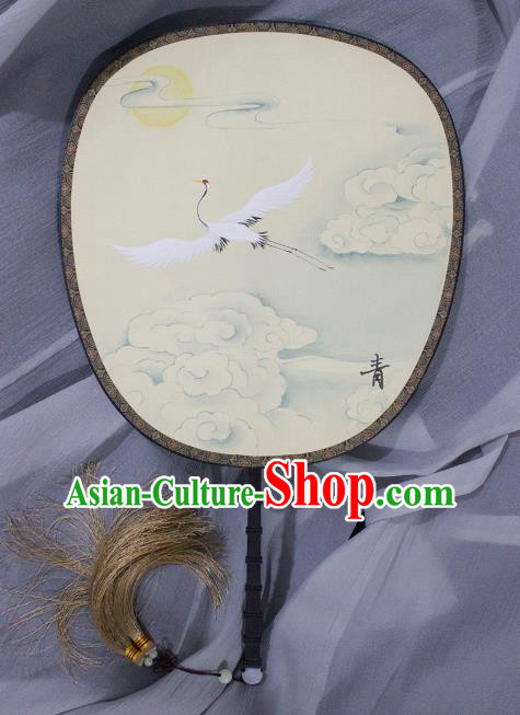 China Ancient Princess Fan Handmade Painting Cloud Crane Silk Fan Traditional Palace Fan