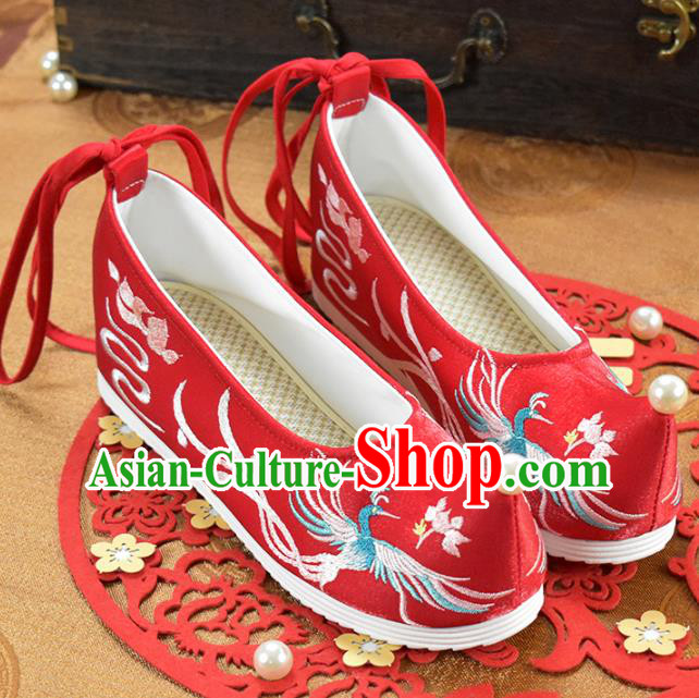 China Traditional Wedding Shoes Red Cloth Shoes National Women Embroidered Shoes